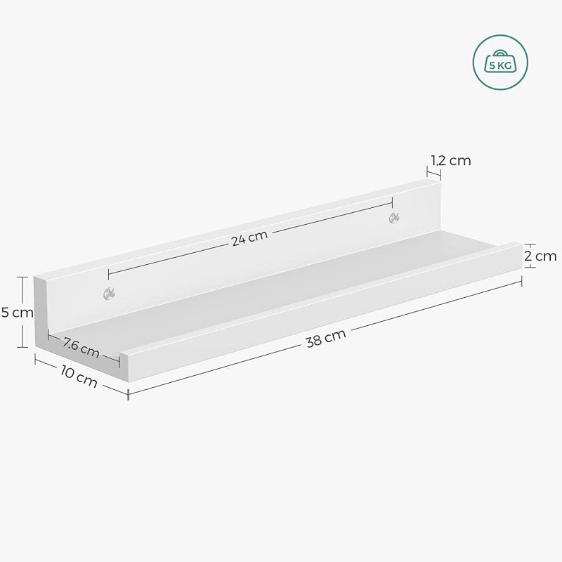 3-Pack Tavelhylla / Vägghylla Med Kant Vit 38 x 10 x 5 cm