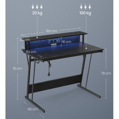Gamingbord med Skärmstativ, Inbyggd Belysning och Eluttag 100 x 60 x 76 cm Svart