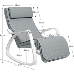 Avslappnande Gungstol Med Justerbar Fotstöd i 5 Lägen - Ljusgrå