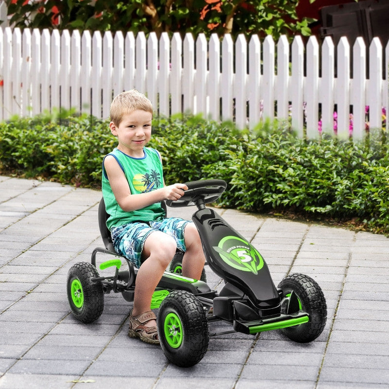 Barn Gokart med Pedaler, 5-12 år, Gummiluft Däck, Grön+svart