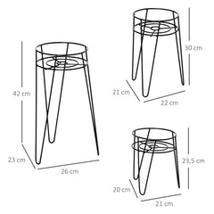 Blompiedestal 3-Set Metall Växtställ Ø16 cm