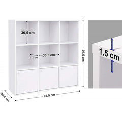 Bokhylla Med 9 Kub, 3 Dörrar 97,5 x 30 x 97,5 cm Vit