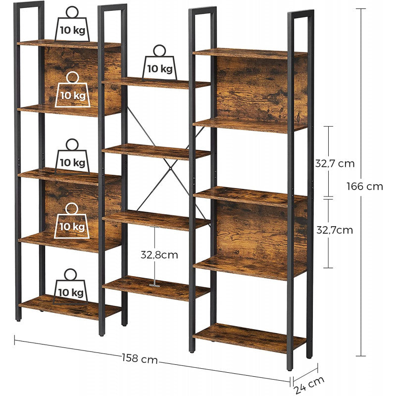 Bokhylla Modul Industriell Stil 158x24x166 cm Förvaringshylla Med 14 Fack