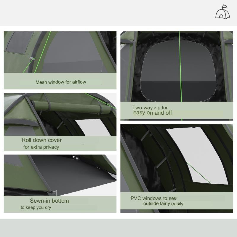 Campingtält 3-4 personers Två Rum 4,75 x 2,64 x 1,72 m Grön