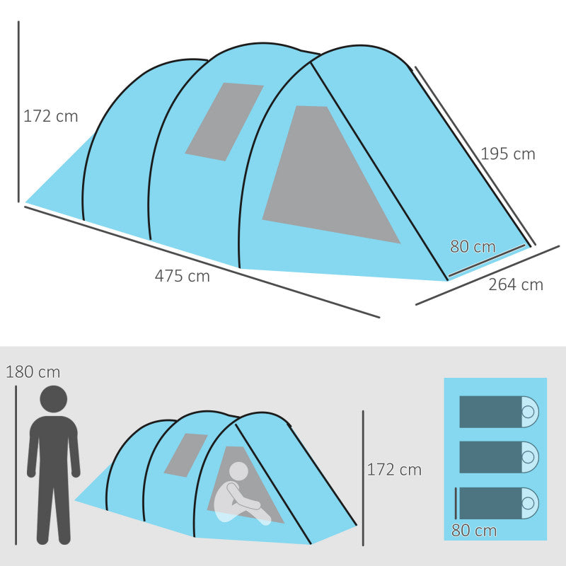 Campingtält Väderbeständigt 2 rum 475 x 264 cm Blå