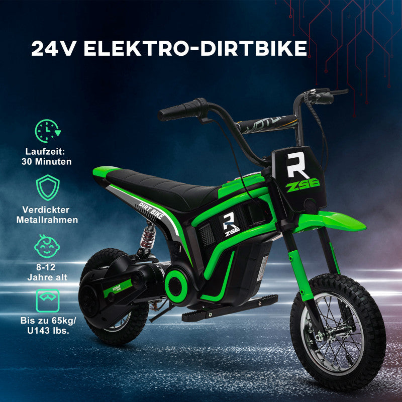 El Motorcykel för Barn 8-16 km/h Grön 24V