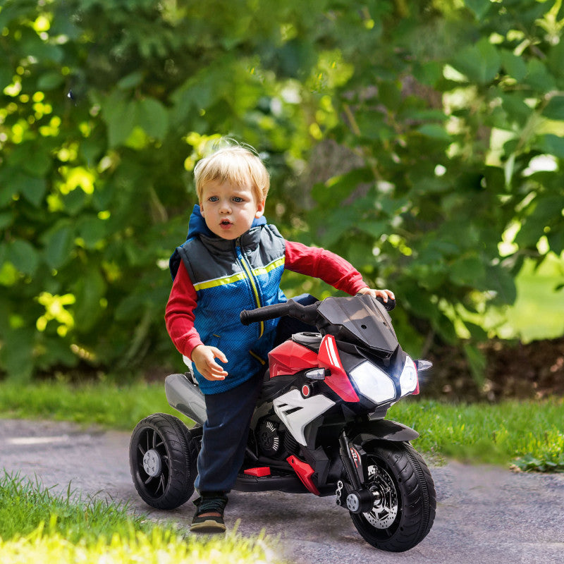 El Motorcykel för Barn Trehjulig med LED och Simulerad Ljud - Svart - Röd