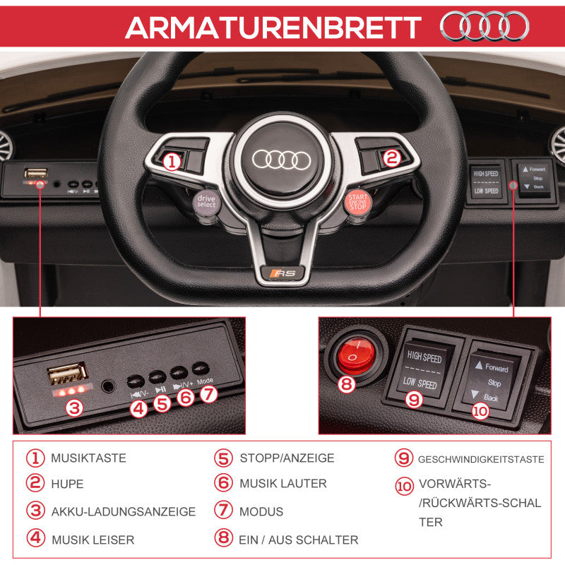 Elbil för 2 Barn med Fjärrkontroll Audi TT RS Roadster, 3 km/h Vit