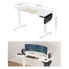 Elektriskt Skrivbord Höjdjusterbart 140 x 60 x 72-120 cm, 4 höjder minnesfunktion, Vit