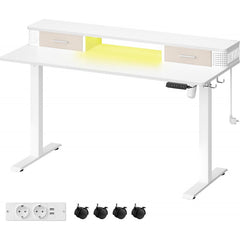 Elektriskt Skrivbord Höjdjusterbart 120x 60 x (72-120) cm med Skärmstativ, Belysning - Vit