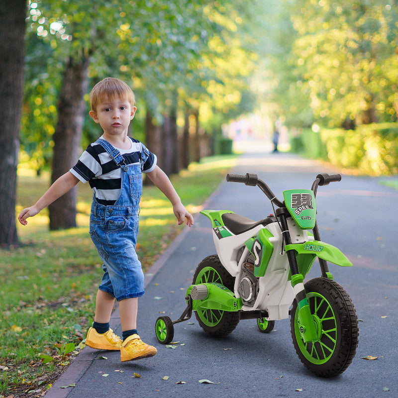 Elmotorcykel för Barn med Träningshjul grön vit