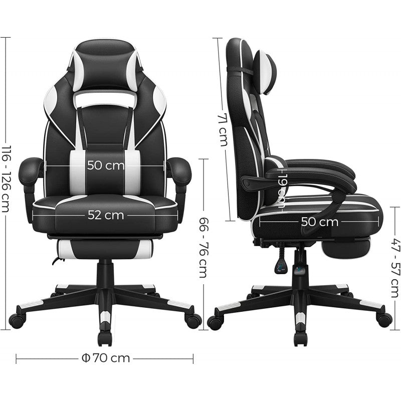 Gamingstol med Fotstöd Ergonomisk Läder Svart / Vit