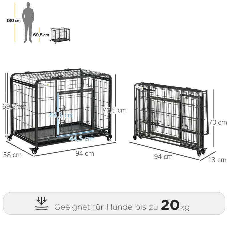 Hundbur på Hjul Svart Metall 94 x 58 x 69,5 cm Vikbar