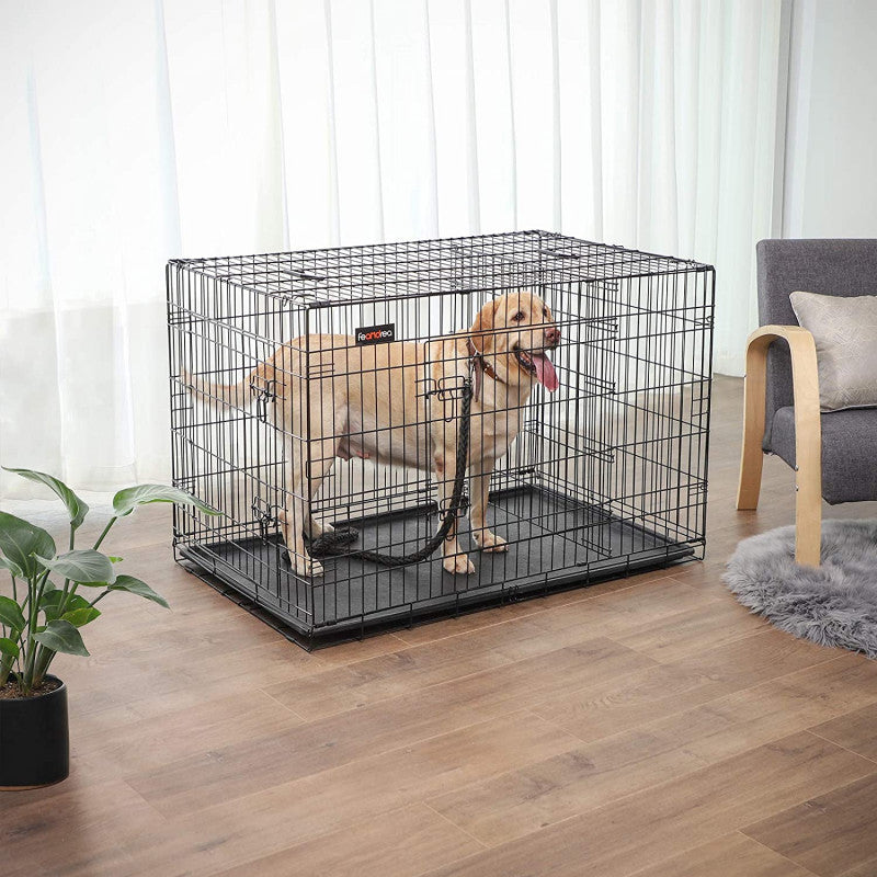 Hundbur XXL Metall 122x74x80,5 cm Med 2 Dörrar - Svart