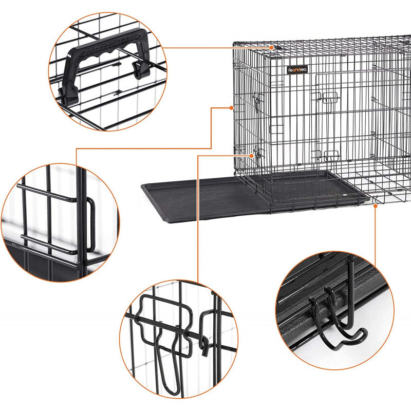 Hundbur XXL Metall 122x74x80,5 cm Med 2 Dörrar - Svart