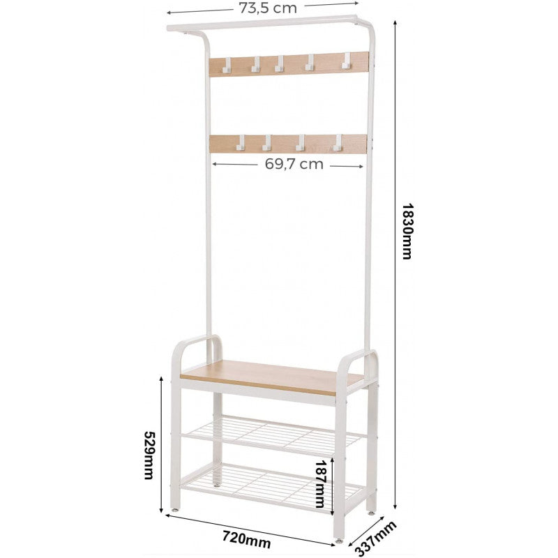Klädhängare Med Skohyllor Och Sittbänk Vit/Ek