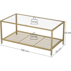 Soffbord Gyllene Med Glasskiva, Näthylla 106 x 55 x 45 cm