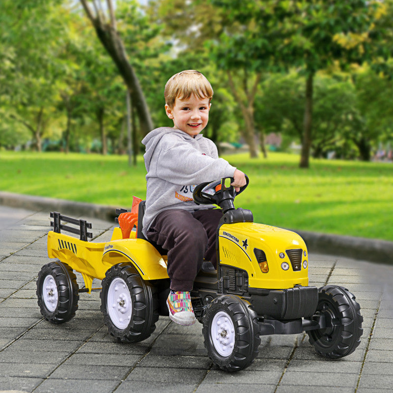 Trampbil Traktor med Släp Metallram Gul - Svart