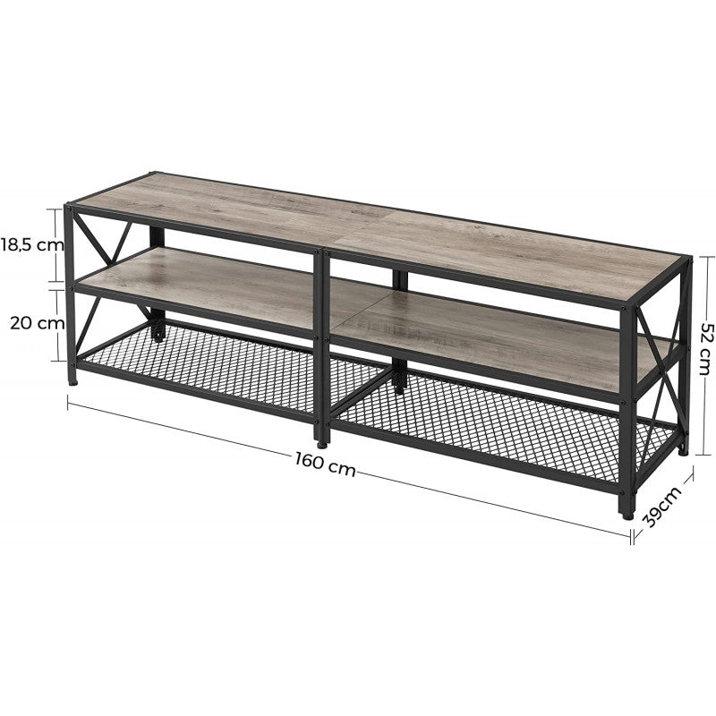 TV Bänk Industriell Greige 160 x 39 x 52 cm För Upp Till 70-tums TV